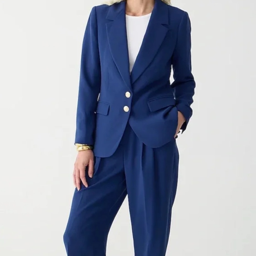 J. Crew Willa Mediterranean Blue Blazer and Essential Wide Leg Pant Suit Set 4P
